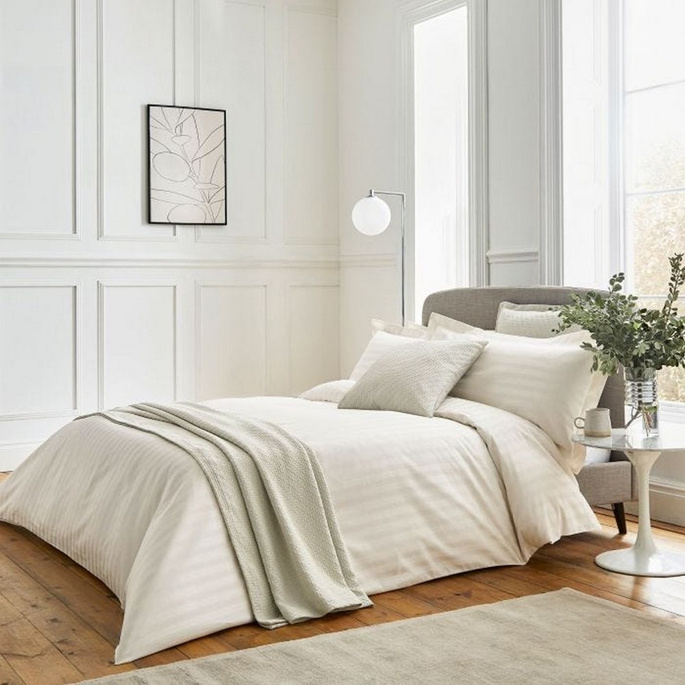 Adan Fine Linens Striped Cotton Bedding in Chalk